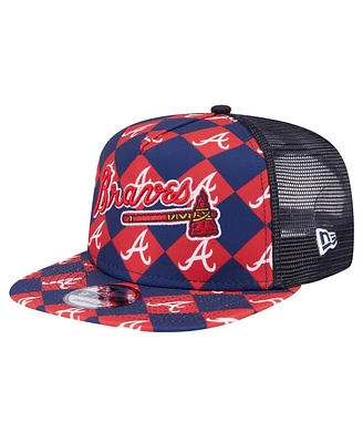 New Era Men's Navy Atlanta Braves Seeing Diamonds A-Frame Trucker 9Fifty Snapback Hat