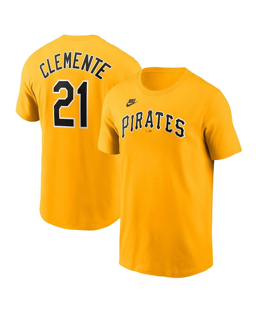 Nike Men's Roberto Clemente Gold Pittsburgh Pirates Fuse Name Number T-Shirt