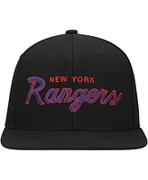 Mitchell Ness Men's Black New York Rangers Core Team Script 2.0 Snapback Hat