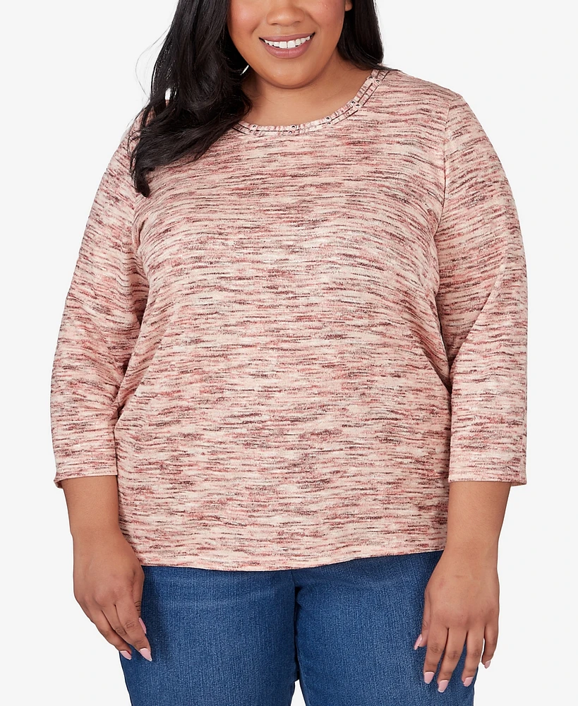 Alfred Dunner Plus Size Scottsdale Space Dye Beaded Neck Top