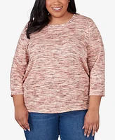 Alfred Dunner Plus Size Scottsdale Space Dye Beaded Neck Top