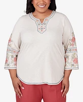 Alfred Dunner Plus Size Sedona Sky Sedona Split Neck Embroidered Top