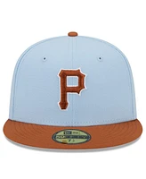 New Era Men's Light Blue/Brown Pittsburgh Pirates Spring Color Basic Two-Tone 59Fifty Fitted Hat