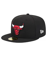 New Era Men's Black Chicago Bulls Court Sport Leather Applique 59fifty Fitted Hat