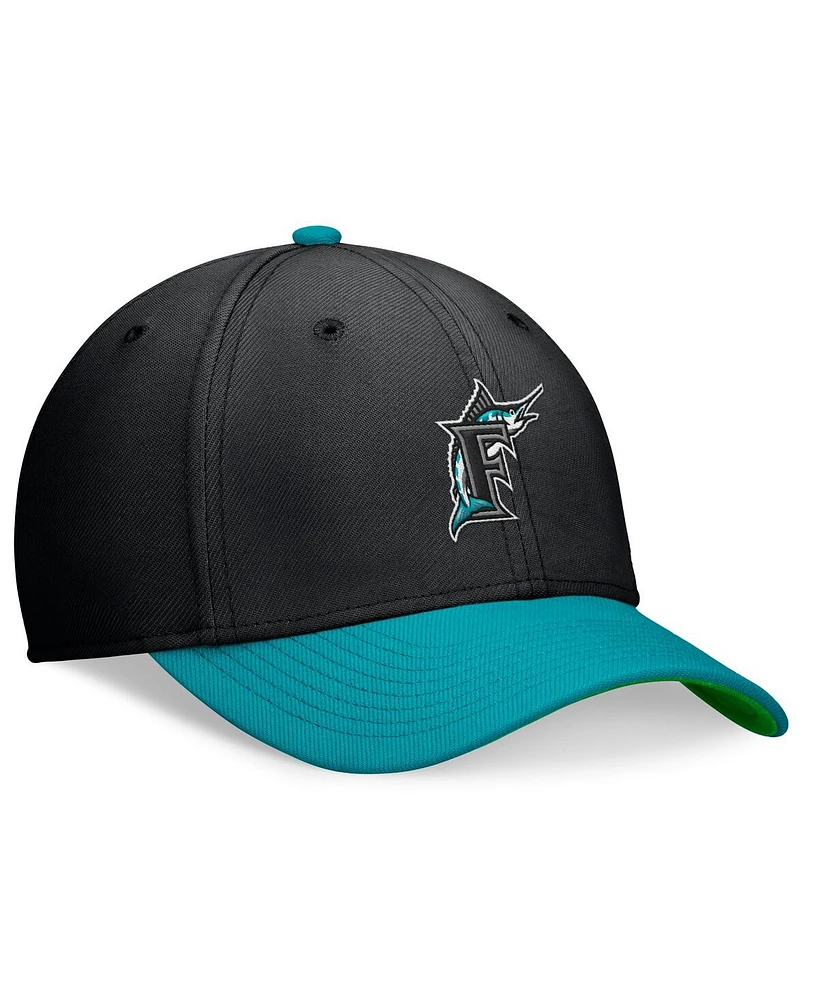 Nike Men's Black/Teal Florida Marlins Cooperstown Collection Rewind swoosh flex Performance Hat