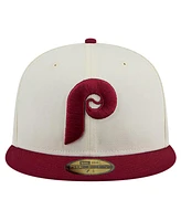New Era Men's Cream Philadelphia Phillies Cooperstown Collection Chrome 59Fifty Fitted Hat