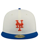 New Era Men's Cream New York Mets Evergreen Chrome 59Fifty Fitted Hat