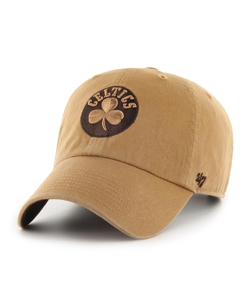 47 Brand Men's Tan Boston Celtics Ballpark Clean Up Adjustable Hat