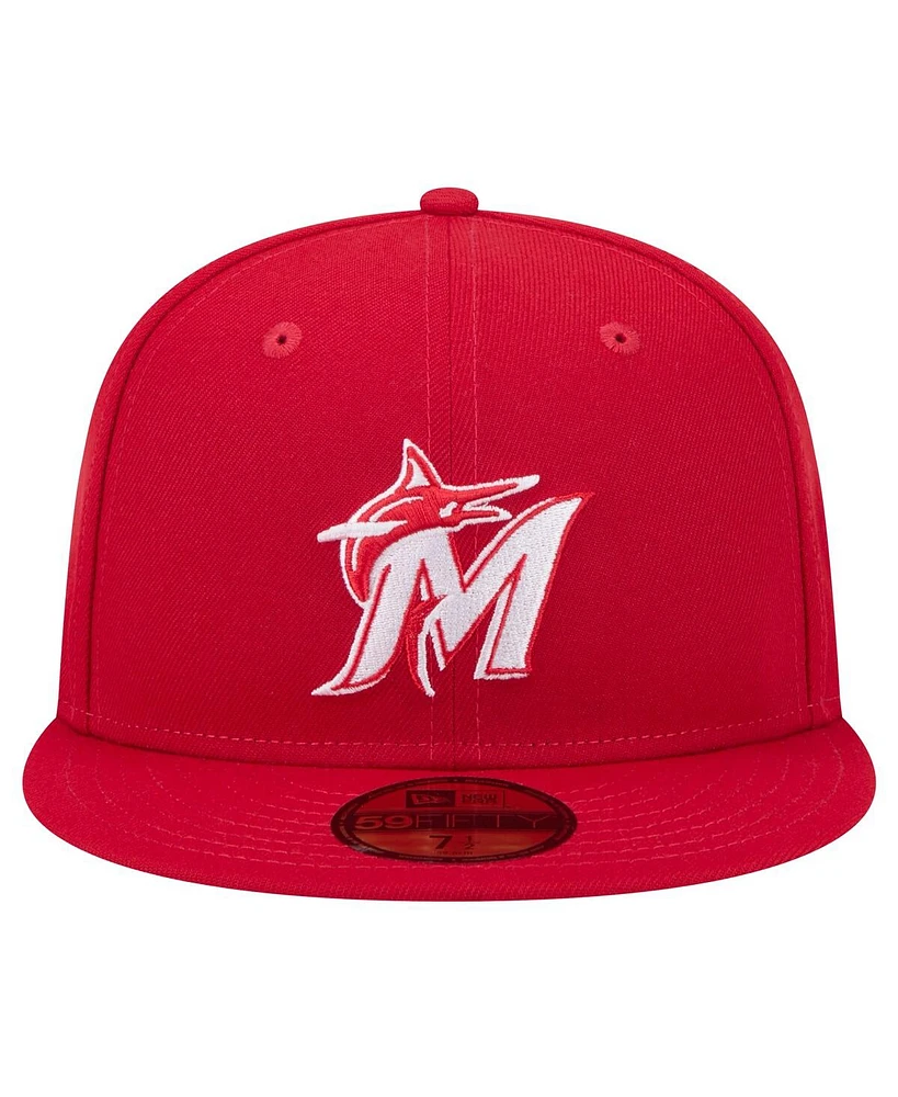 New Era Men's Red Miami Marlins White Logo 59Fifty Fitted Hat