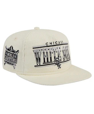 New Era Men's Cream Chicago White Sox Throwback Bar Golfer Corduroy Snapback Hat