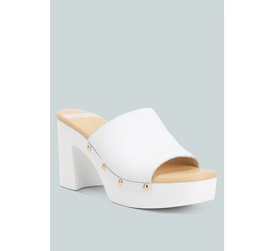 Rag & Co Drew Recycled Leather Block Heel Clogs White