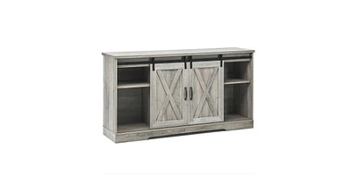 Slickblue Tv Stand with Adjustable Shelf and Sliding Barn Door Cabinet-Grey
