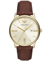 Emporio Armani Men's Brown Leather Strap Watch 42mm