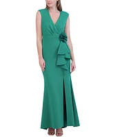 Jessica Howard Women's V-Neck Cascade Ruffle Gown