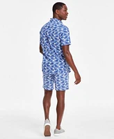 Club Room Mens Keys Regular Fit Palm Leaf Print Button Down Poplin Shirt Regular Fit Stretch Palm Leaf Print 9 Shorts Created For Macys