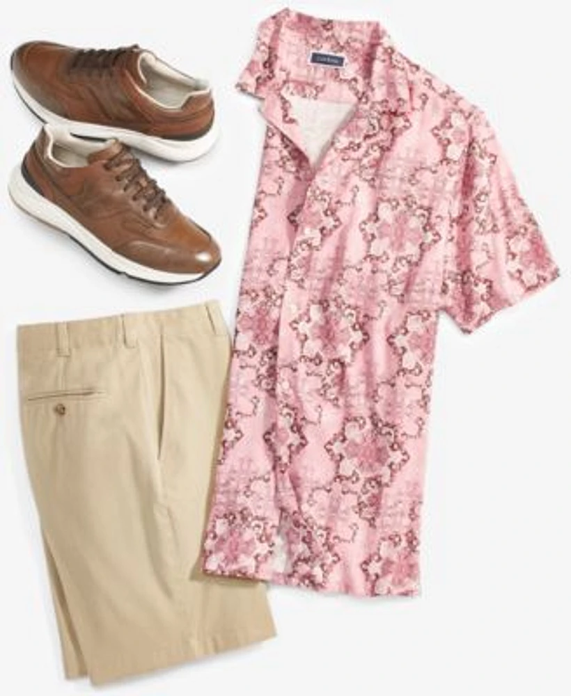 Club Room Mens Short Sleeve Medallion Silk Shirt 4 Way Stretch Shorts Created For Macys