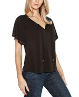 Belldini Women's Embellished Flutter Sleeve Knit Top