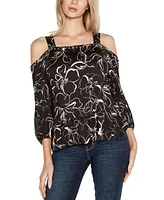 Belldini Women's Embellished Cold Shoulder Top