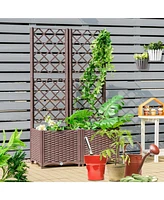 Slickblue Raised Garden Bed with Trellis Planter Box for Climbing Plants-Brown