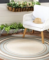 Safavieh Courtyard CY7896 Beige and Blue 5'3" x 5'3" Round Outdoor Area Rug