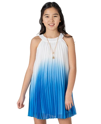 Rare Editions Big Girls Pleated Ombre Dress with Necklace, 2 Piece Set