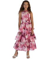 Speechless Big Girls Floral-Print Organza Tiered Maxi Dress