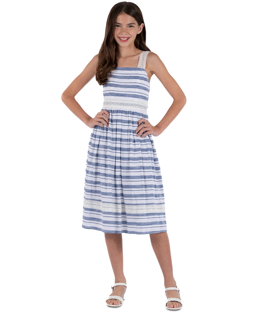 Speechless Big Girls Sleeveless Striped Denim Cotton Midi Dress