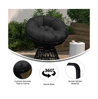 Papasan Style Woven Wicker Swivel Patio Chair With Removable All-Weather Cushion