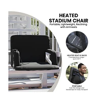 Mikki Extra Wide Portable Heated Reclining Stadium Chair W/Armrests, Padded Back & Heated Seat W/Dual Storage Pockets And Backpack Straps