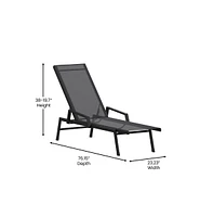 Emma+Oliver Braelin Textilene Adjustable 5 Position Patio Chaise Lounge With Armrests And Metal Frame