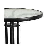 23.75" Round Tempered Glass Metal Table With Smooth Ripple Design Top