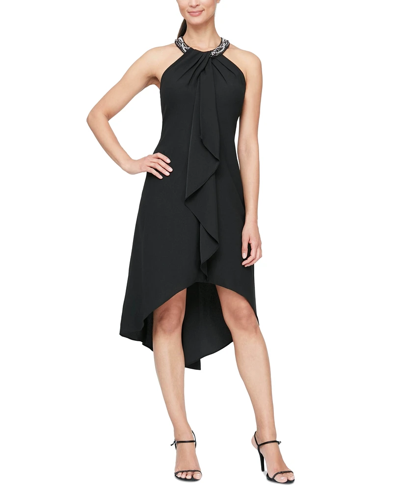 Sl Fashions Women's Halter-Neck Ruffled Midi Dress
