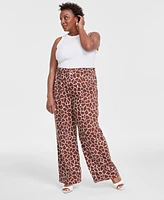 I.n.c. International Concepts Plus Animal-Print Patch-Pocket Wide-Leg Pants, Created for Macy's