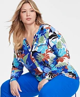 I.n.c. International Concepts Plus Size Floral-Print Zip-Pocket Blouse, Created for Macy's