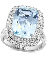 Effy Aquamarine (5-7/8 ct. t.w.) & Diamond (3/4 ct. t.w.) Double Halo Statement Ring in 14k White Gold