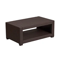 Errol 4 Piece Faux Rattan Patio Furniture Set With 2 Chairs And Sofa With Removable Beige Cushions And Table