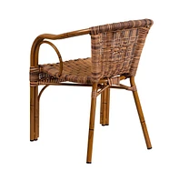Esna Series Stacking Rattan Patio Chair With Bamboo Look Aluminum Frame And Integrated Arms