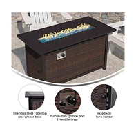 Ilya 50,000 Btu Propane Gas Fire Table With Weather Resistant Wicker Base, Steel Tabletop, Glass Beads And Hideaway Tank Holder