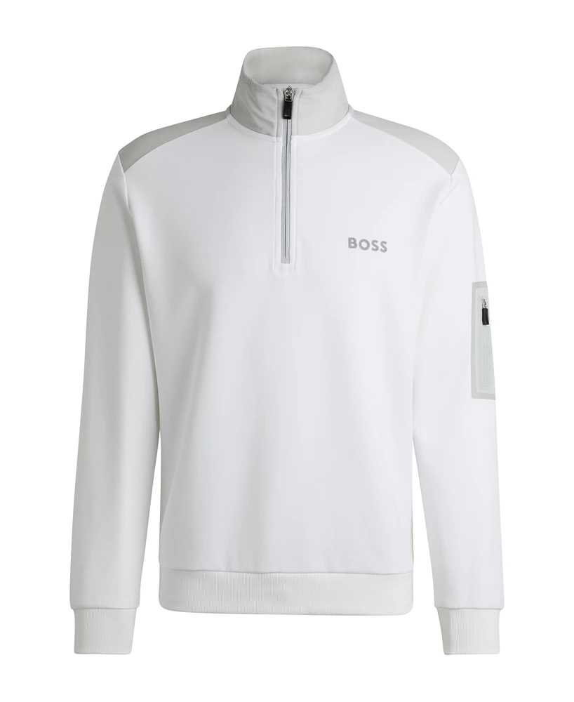 Boss by Hugo Men's 3D-Logo Cotton-Blend Zip-Neck Sweatshirt