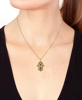 Effy Multi-Gemstone (5/8 ct. t.w.) & Diamond Accent Hamsa Hand 18" Pendant Necklace in 14k Gold