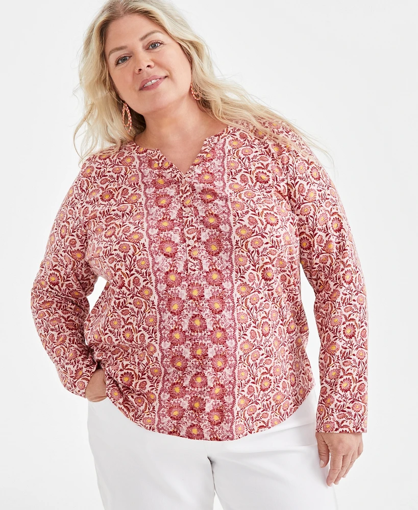 Style & Co Plus Printed Henley Top, Created for Macy's