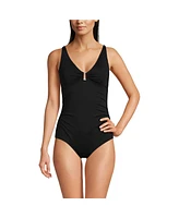 Lands' End Women's Chlorine Resistant Shirred V-neck One Piece Swimsuit