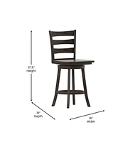 Therus Commercial Grade Classic Wooden Ladderback Swivel Stool With Solid Wood Seat And Footrest