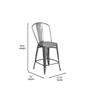 Grant Clear Coated Metal Stool With Backrest And Polyresin Seat For Indoor Use Only