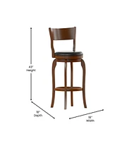 Tally 30" Classic Wooden Open Back Swivel Bar Height Pub Stool With Upholstered Padded Seat And Integrated Footrest