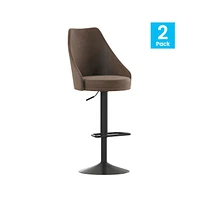 Mischa Set Of Two Adjustable Height Dining Stools With Tufted Upholstered Seats And Pedestal Base With Footring