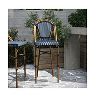 Merrick Lane Sacha Set Of Two Stacking Bistro Bar Stools With Pe Seats And Backs Metal Frames For Indoor/Outdoor Use