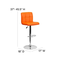 Quilted Vinyl Swivel Adjustable Height Barstool With Chrome Base