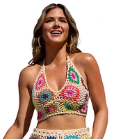 Cupshe Women's X JoJo Plunging Floral Crochet Crop Top