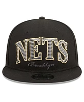 New Era Men's Black Brooklyn Nets Golden Tall Text 9Fifty Snapback Hat